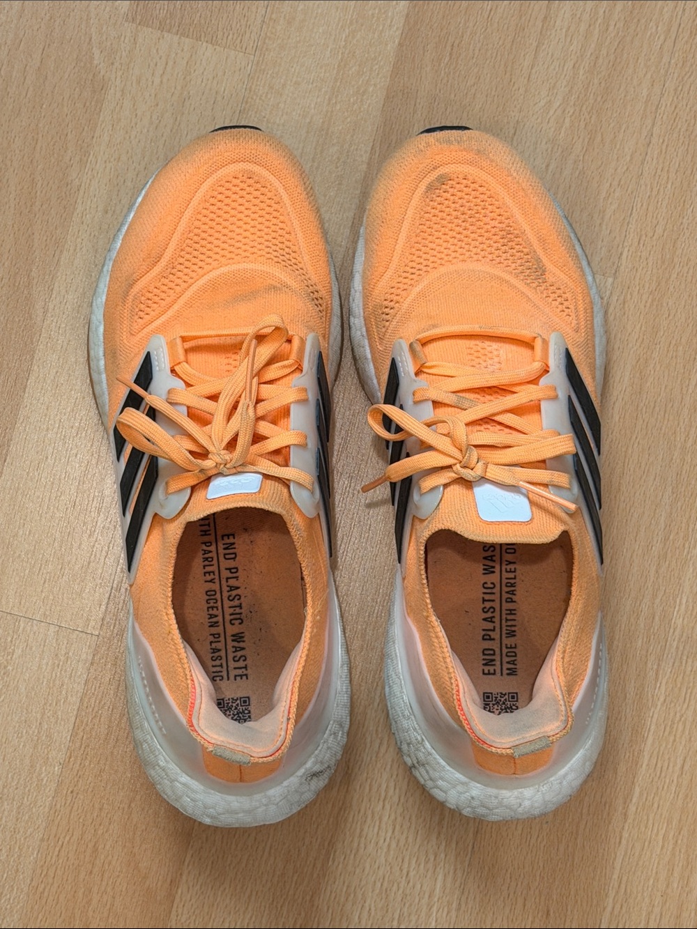 Adidas Orange Athletic Running Shoes with Black Stripes
